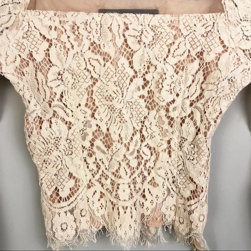 ZARA | Cream Lace Long Sleeve Top Lined Women’s Size Small